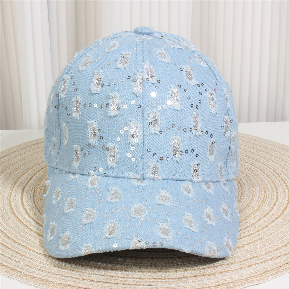Fashion Casual Denim Rhinestone Sequins Baseball Cap