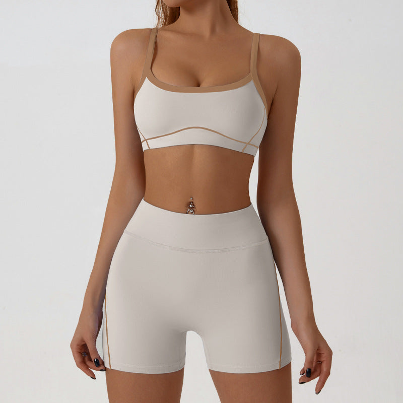 Women Fashion Contrast Color Bra Tight Shorts Set