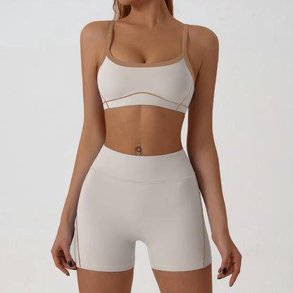 Women Fashion Contrast Color Bra Tight Shorts Set