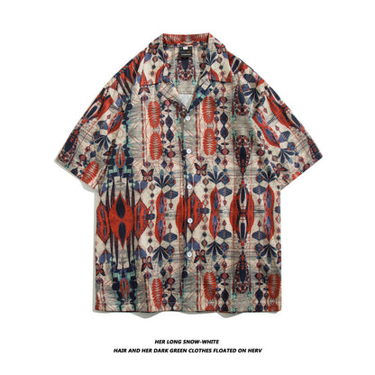 Men Casual Vintage Vacation Hawaii Tiny Flower Print Short Sleeve Lapel Shirt