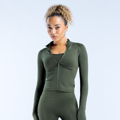Women Casual Solid Color Long-Sleeve Zipper Sports Jacket