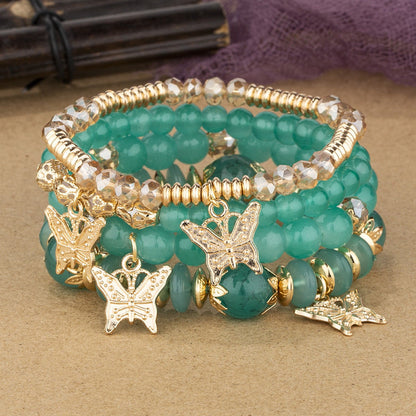 Bohemian Multi-Layer Beaded Butterfly Pendant Bracelet
