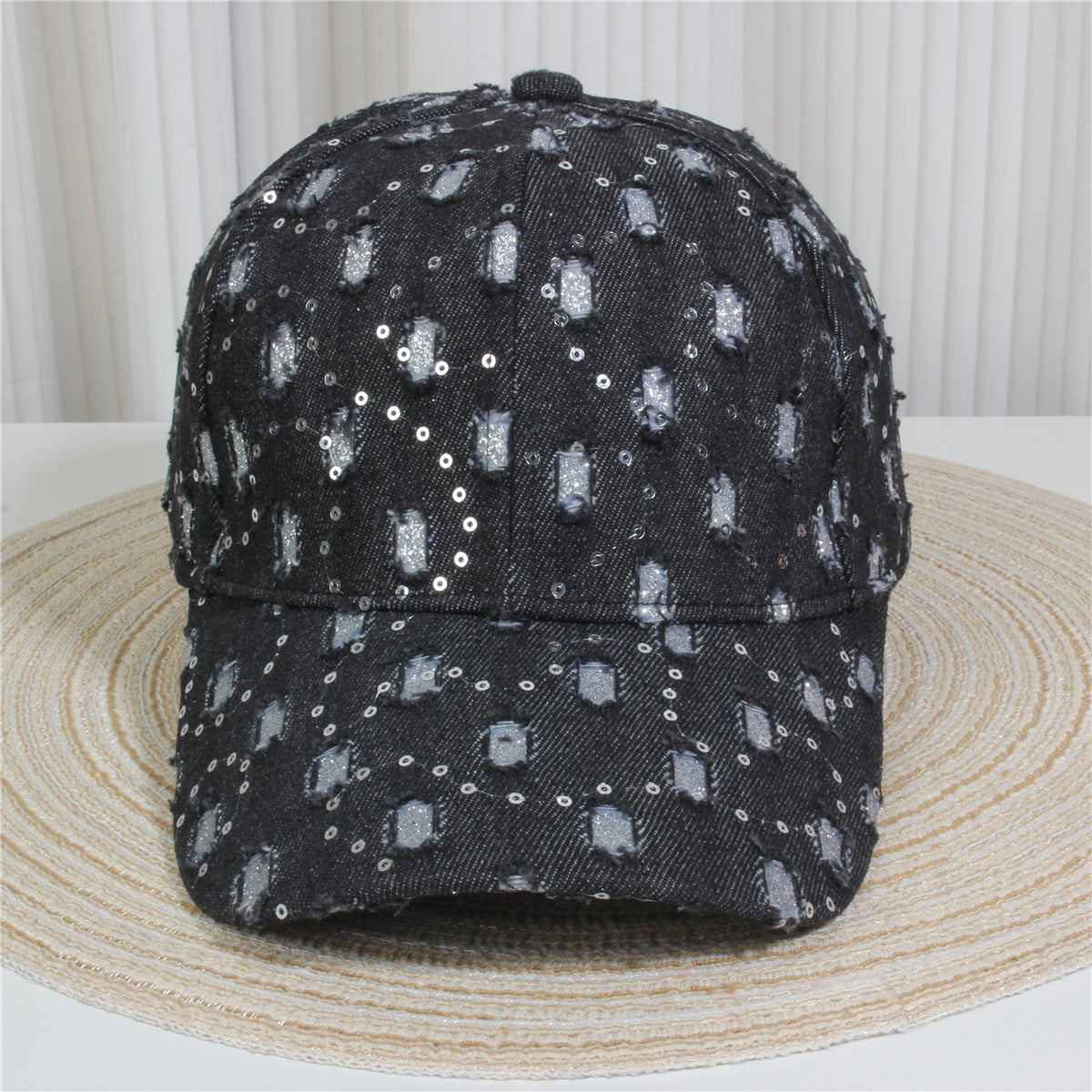 Fashion Casual Denim Rhinestone Sequins Baseball Cap