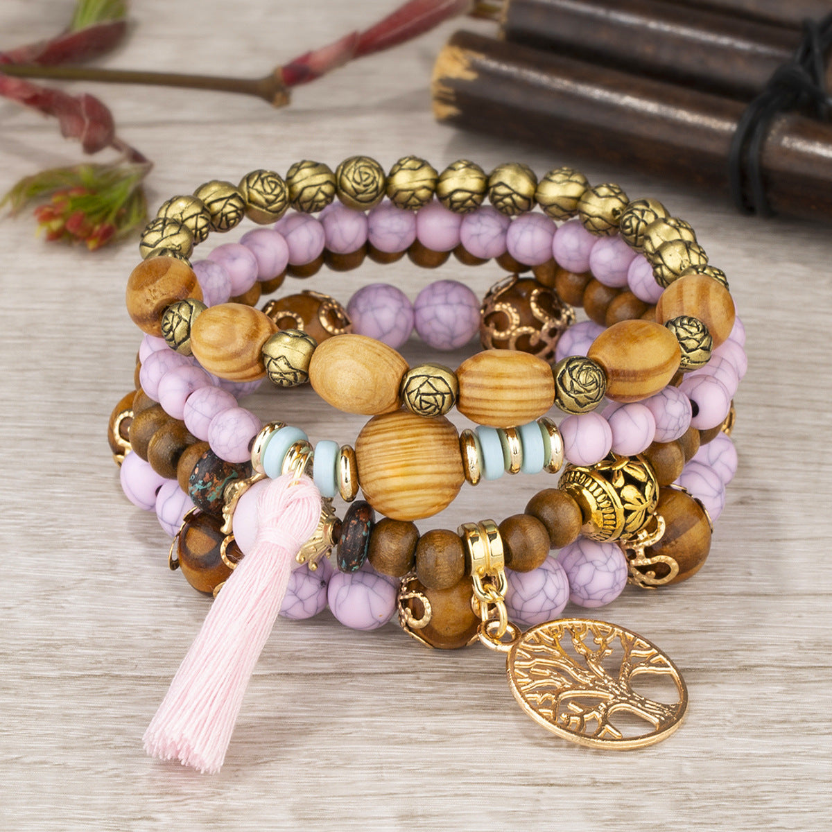 Bohemian Style Multi-Layer Wooden Beaded Bracelet
