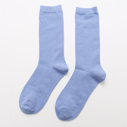 Calcetines de algodón apilados para mujer, color liso, grosor medio