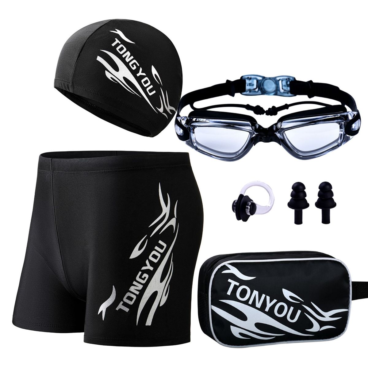 Conjunto de traje de baño con gorra y gafas estampadas informales a la moda para hombre
