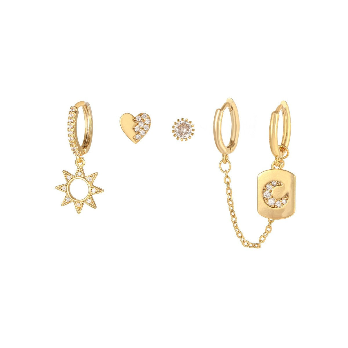 Women Fashion Zircon Star Moon Chain Tassel Earrings Set