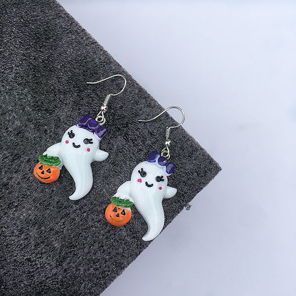Pendientes colgantes de Halloween para mujer, divertidos, con esqueleto, fantasma, calabaza, gato y búho