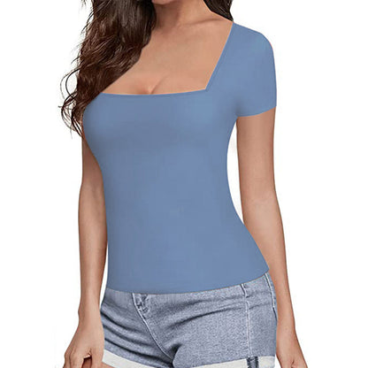 T-shirt sexy à décolleté carré et col rond pour femme