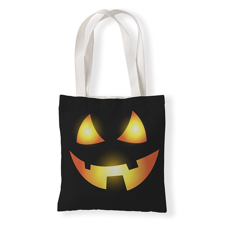 Bolsa de lona con estampado de calabaza divertida de dibujos animados de Halloween