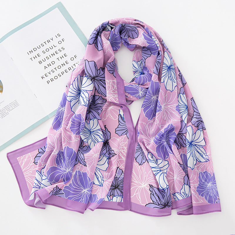 Bufanda larga de gasa con estampado floral de verano y primavera para mujer