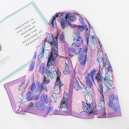 Bufanda larga de gasa con estampado floral de verano y primavera para mujer