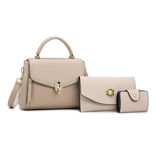 Elegant Solid Color Large Capacity Handbag Set