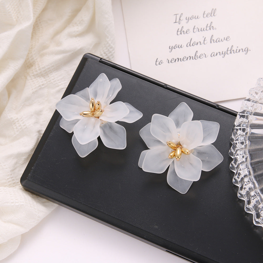 Women Fashion Elegant Solid Color Petal Drop Earrings