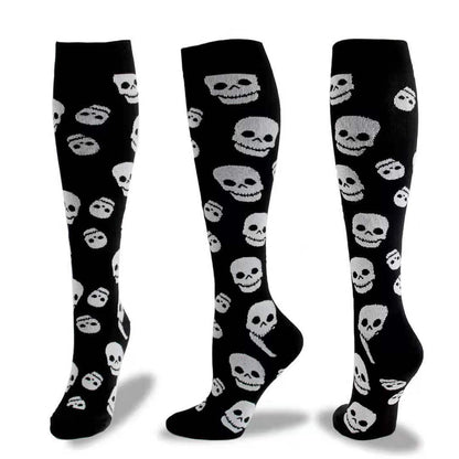 Chaussettes mollet en nylon à la mode, amusantes, sport, Halloween, crâne