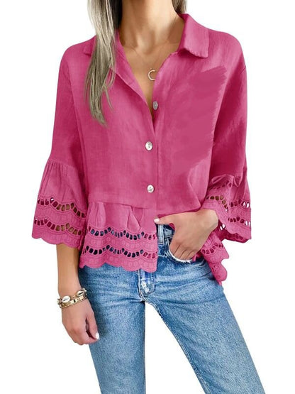 Women Fashion Casual Solid Color Blouse