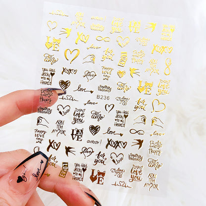Pegatinas de uñas con letras de amor en forma de corazón para San Valentín