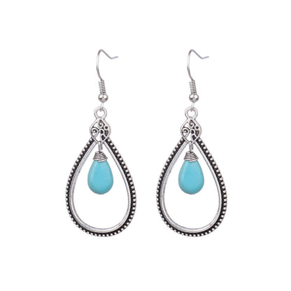Conjunto de pendientes turquesa retro de estilo étnico bohemio