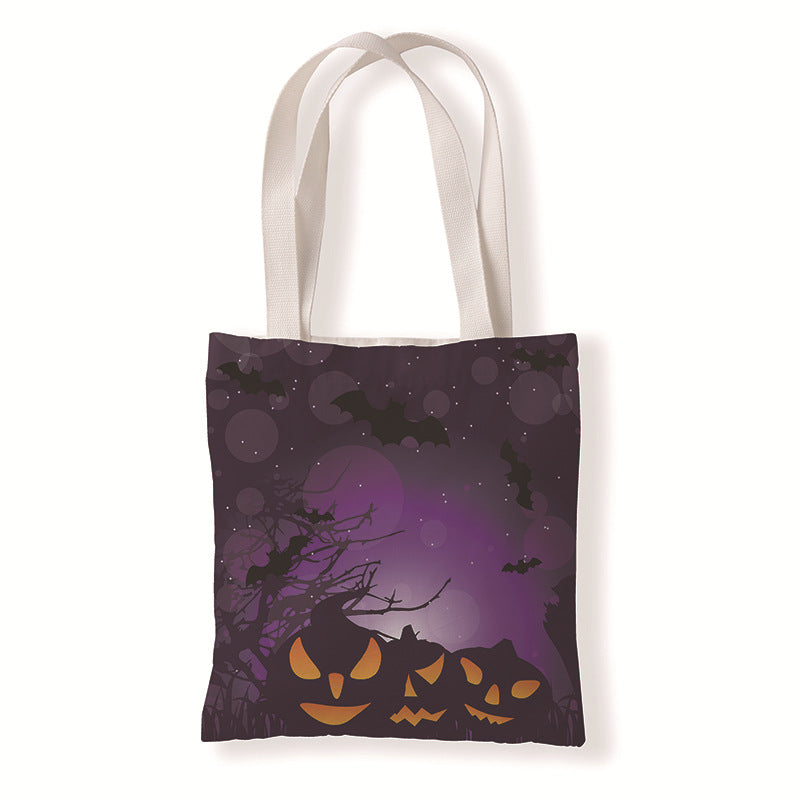 Bolsa de lona con diseño de calabaza y murciélago de Halloween