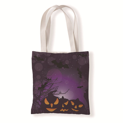 Bolsa de lona con diseño de calabaza y murciélago de Halloween