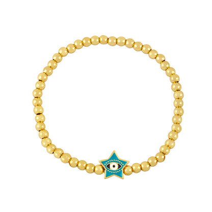 Pulsera de cuentas doradas con ojos de diablo y estrellas sencillas a la moda para mujer
