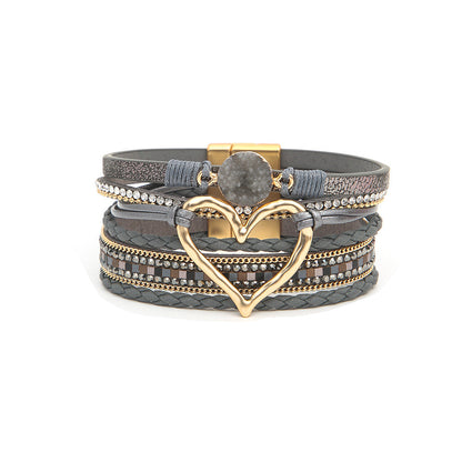 Bohemian Multi-Layer Leather Heart Bracelet