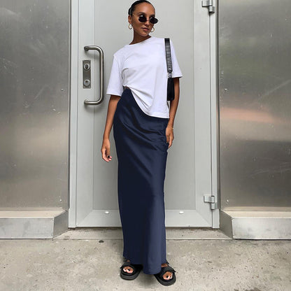 Women Fashion Solid Color Satin Slim Fit Skirt - Elegant and Comfortable