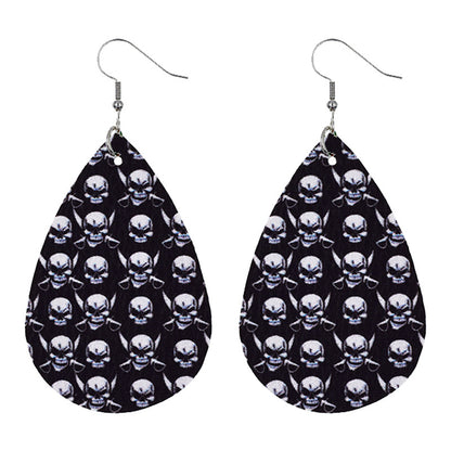 Halloween Women Fashion Leather Pumpkin Skull Earrings