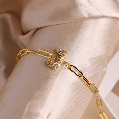 Fashion 26 Zircon Alphabet Clip Chain Bracelet