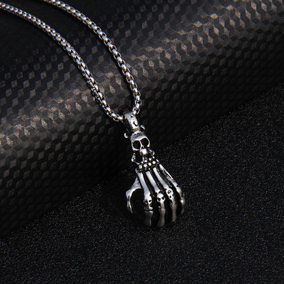 Collar unisex de Halloween con cruz de pez, calavera y mano de diablo