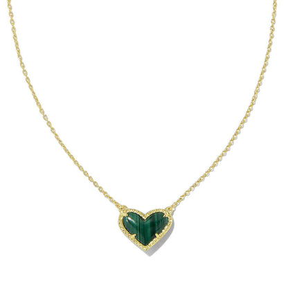 Women Fashion Simple Heart Natural Stone Copper Necklace