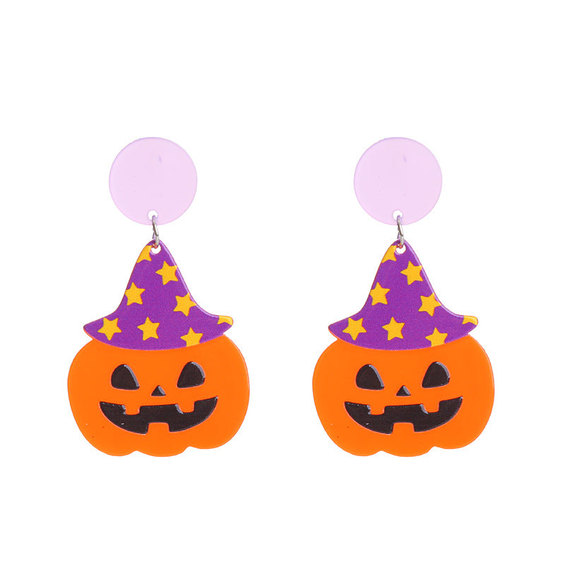 Pendientes acrílicos divertidos de calabaza y gato para Halloween para mujer
