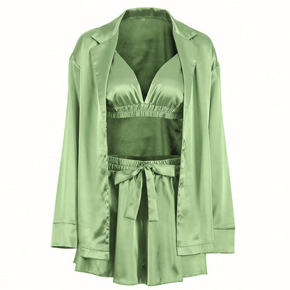Women Fashion Sexy Silk Satin Pajamas Home Suit