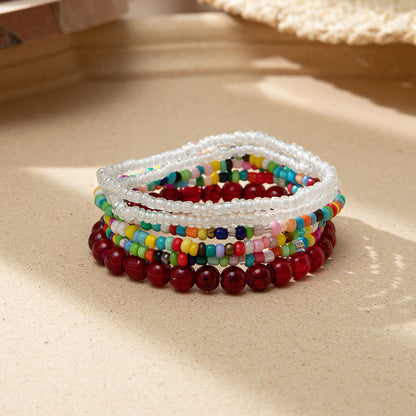 Conjunto de pulseras elásticas de cuentas de arroz multicolor bohemias