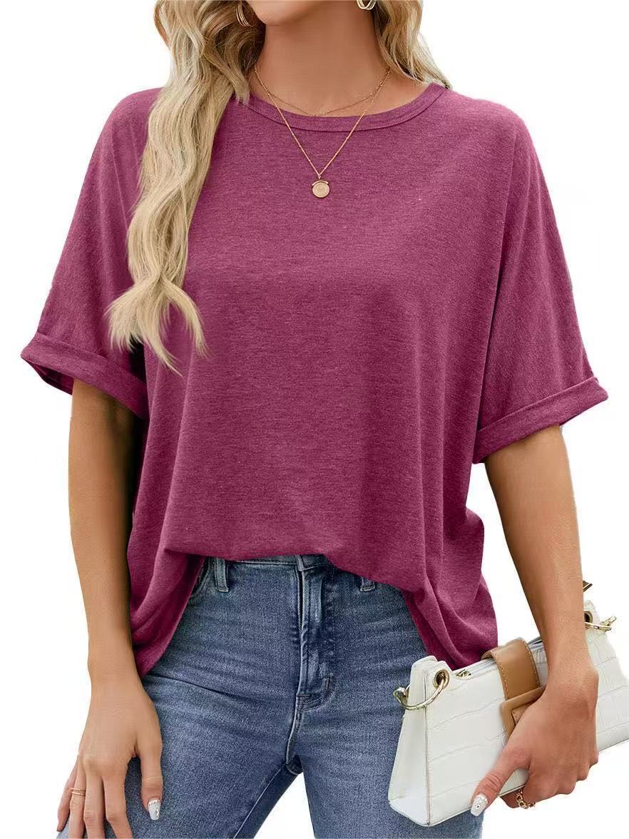 Women Casual Solid Color Spandex Loose T-Shirt