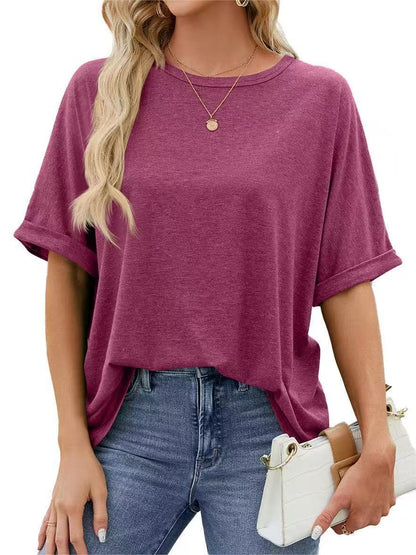 Women Casual Solid Color Spandex Loose T-Shirt