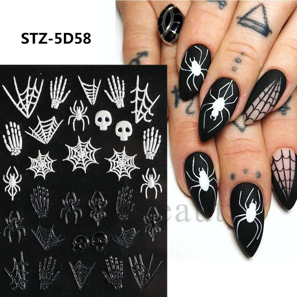 Pegatina para uñas con diseño de araña y máscara de labios de Halloween
