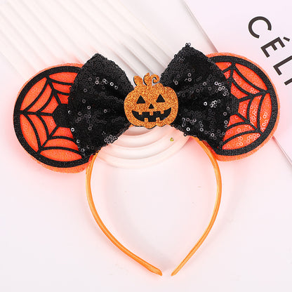 Décoration de fête d'Halloween, bandeaux amusants à paillettes, nœud, crâne, citrouille