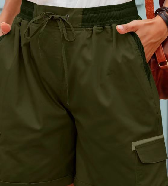 Pantalones cortos casuales de cintura alta de color sólido a la moda para mujer