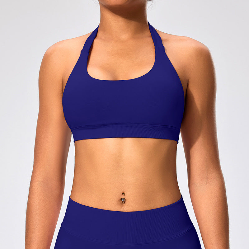 Haut de yoga sexy à col licou et couleur unie pour femme