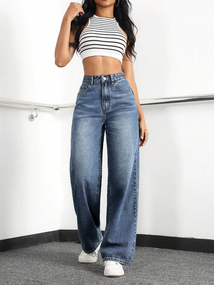 Women Casual Wide Leg High Waist Denim Pants