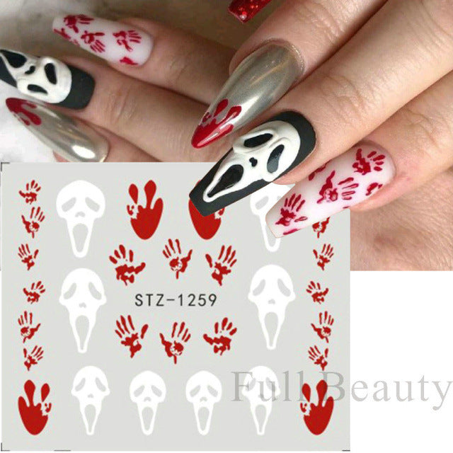 Autocollants pour ongles motif crâne et feuille d'érable pour femme, mode Halloween