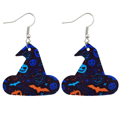 Halloween Women Horror Funny Pumpkin Ghost Bat PU Earrings