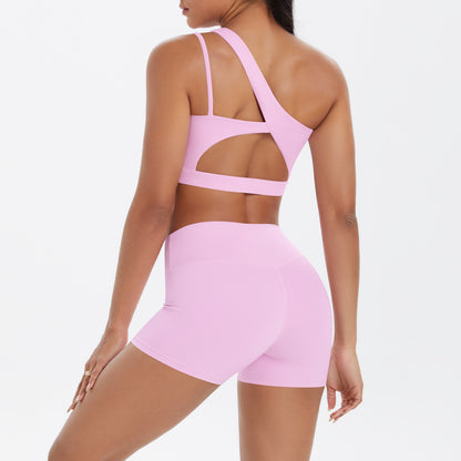 Ensemble deux pièces décontracté pour femme, débardeur à épaules inclinées et short moulant de couleur unie