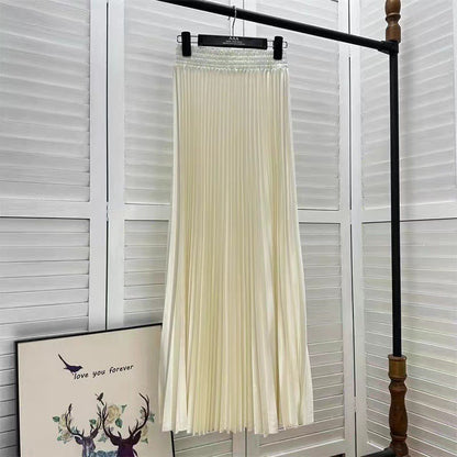 Women Fashion Solid Color Pleated Skirt in Cotton Silk