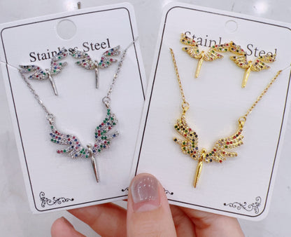 Women Fashion Zircon Necklace Earrings Set
