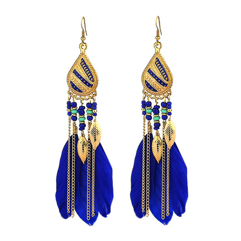 High-Value Feather Bohemian Long Tassel Earrings