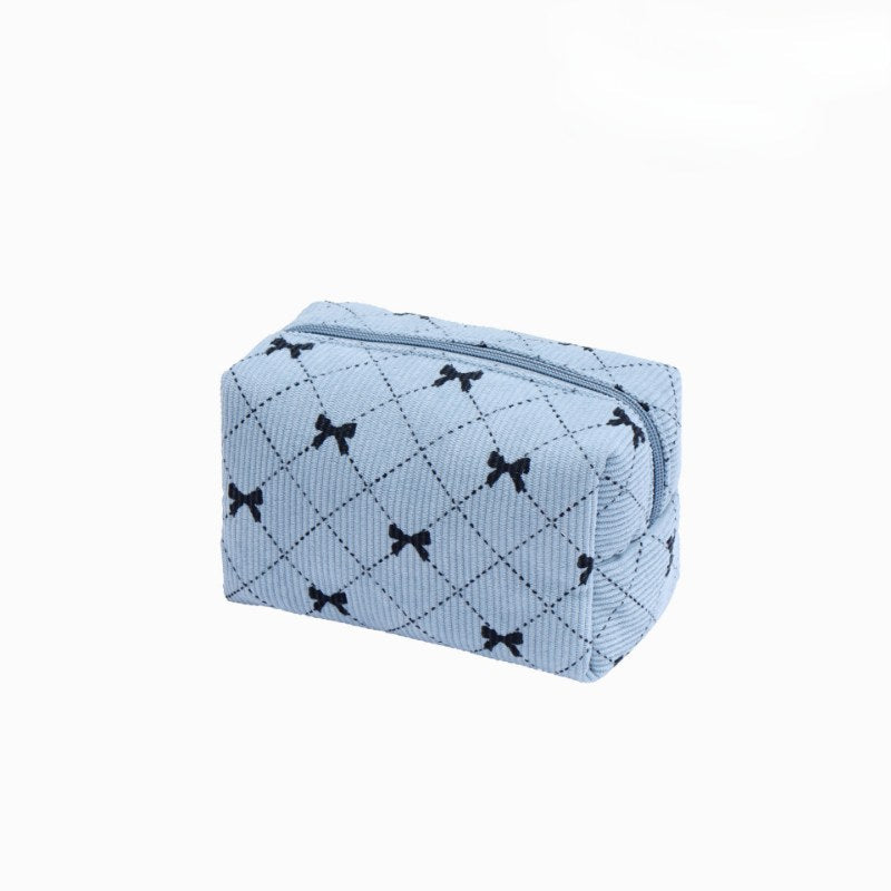 Corduroy Bow Print Large Capacity Make Up Bag
