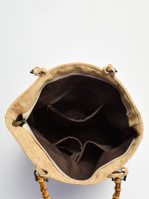 Retro Embroidered Zipper Tote Bag