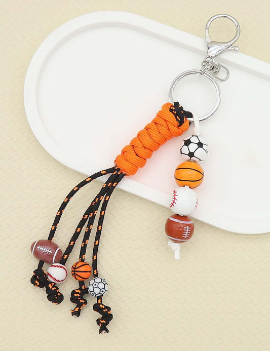 Colorful Sports Ball Beaded Tassel Rope Keychain